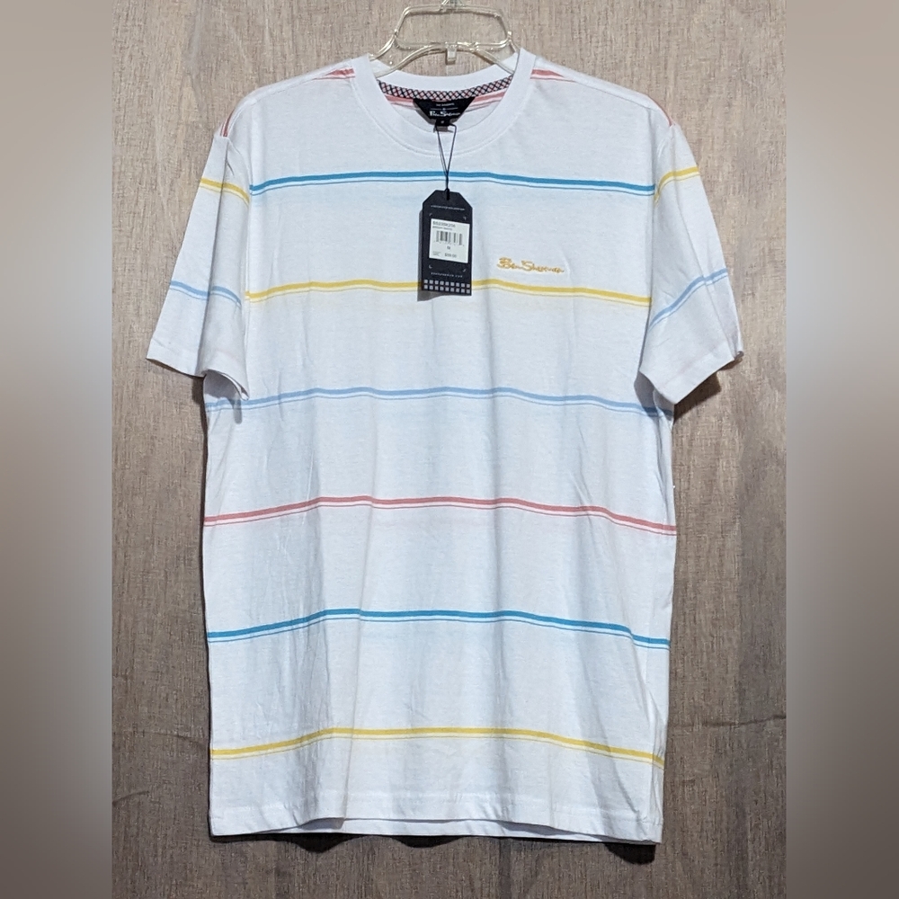 🌷NWT Ben Sherman Regular Fit Multicolor Fine Stripe Short Sleeve Shirt Small